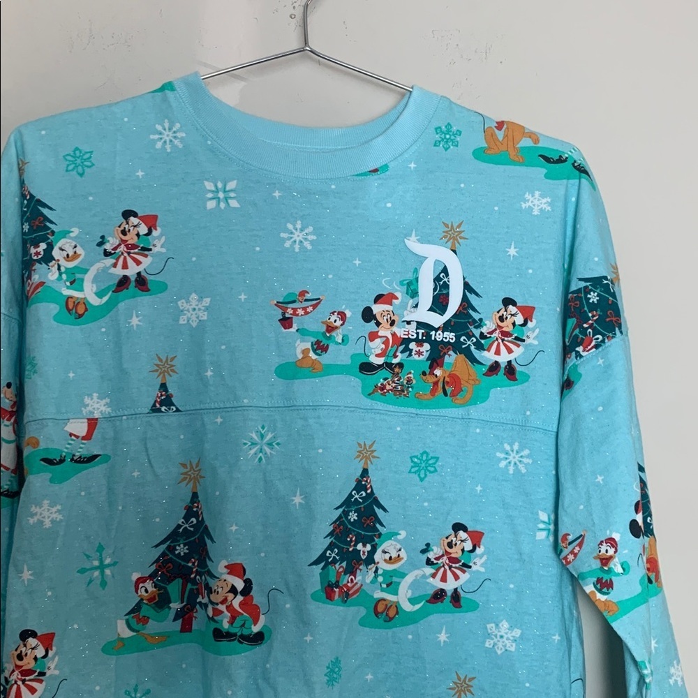 Disney Light Blue Holiday Sweatshirt Size XL (14) - Picture 5 of 8